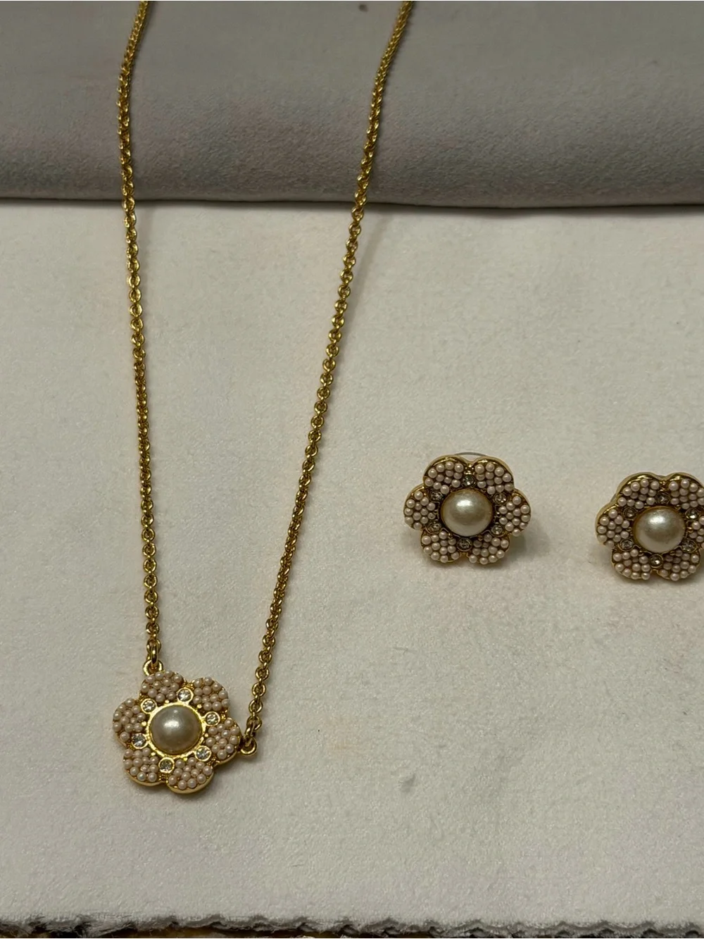 Kate Spade Gold-Tone Pearl Flower Necklace & Studs